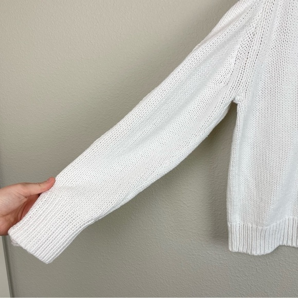 360 Sweater Women's Small White V-Neck Cotton Knit Sweater Button Sleeve Jumper - Picture 11 of 15